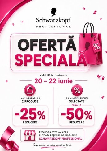 С 20 по 22 июня  Купи 2 любых продукта и получи СКИДКУ -25%!  Участвуют: INDOLA , Schwarzkopf Professional